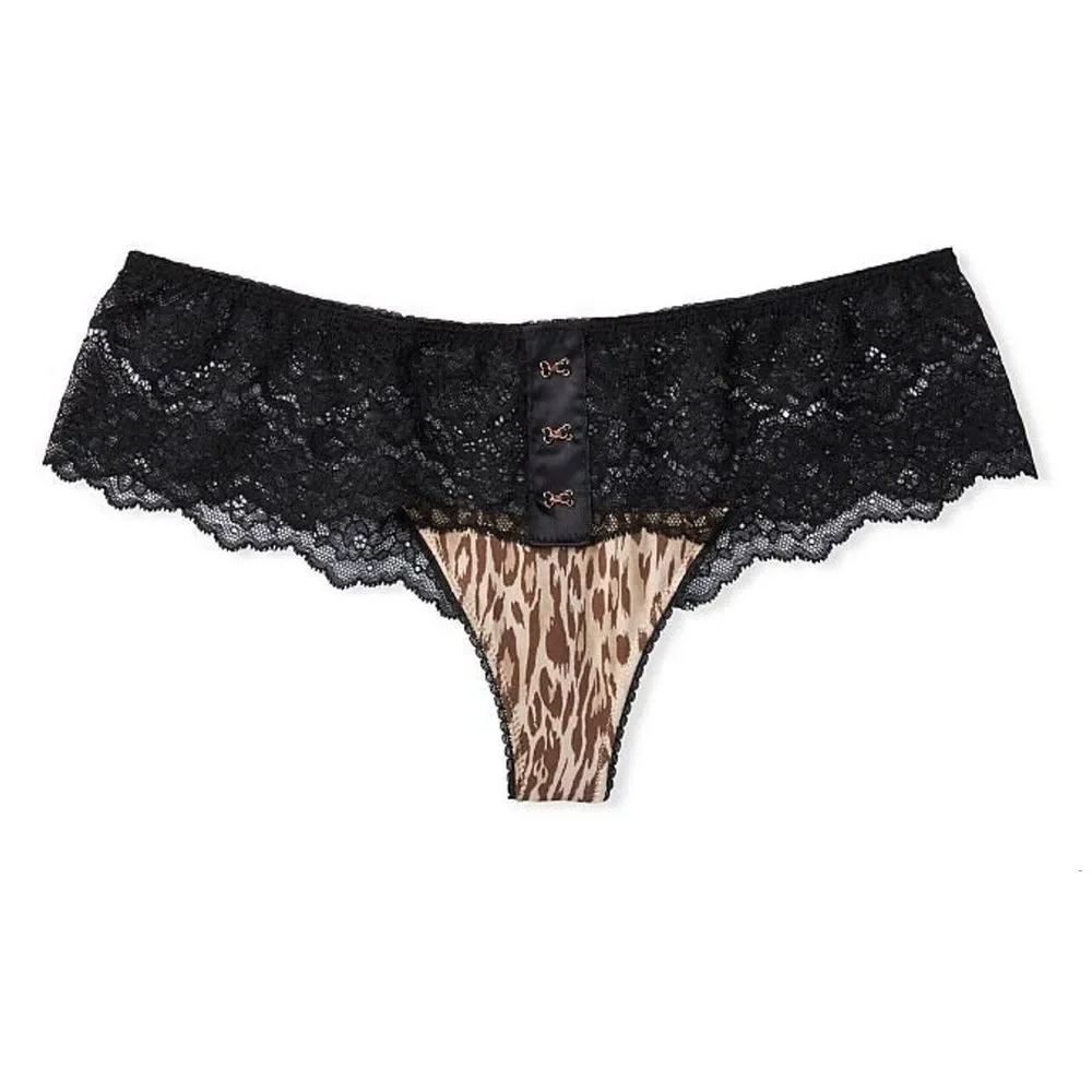 Victoria's Secret CORSET‎ LACE BRA TOP S-DD Thong S Set Black Leopard $108
